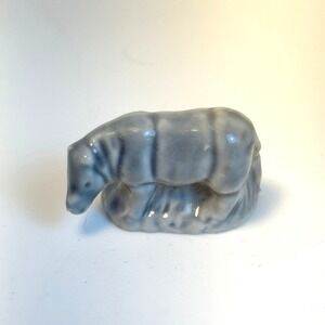 Wade Whimsies Red Rose Tea Rhino Figurine Blue Gray Porcelain England Vintage